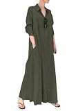 TYQQU Women Button Down Long Sleeve Blouse Dresses Collared Sexi Long Shirt Dress with Pocket Army Green L