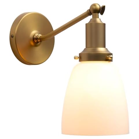 PERMO Industrial Vintage Slope Pole Wall Mount Single Sconce with 5.5" Oval Dome Milk White Glass Shade Wall Sconce Light Lamp Fixture (Antique) Cover