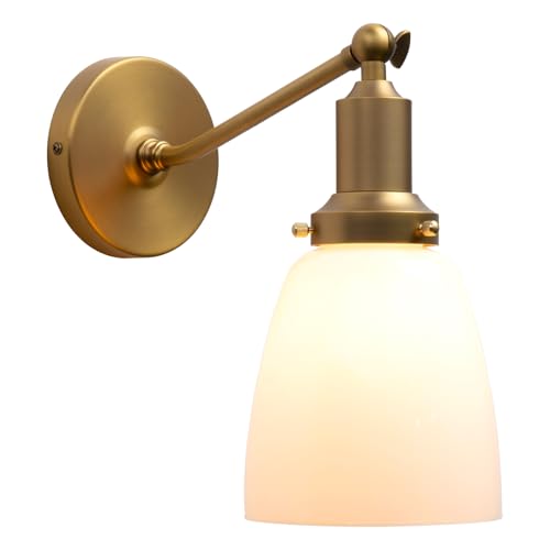 Image of Industrial Vintage Slope Pole Wall Mount Single Sconce with 5.5 inch Oval Dome Milk White Glass Shade Wall Sconce Light Lamp Fixture (Antique)