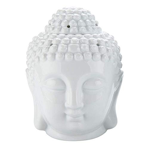 Tvoip 1Pcs Ceramic Buddha Head Essential Oil Burner With Candle Spoon, Aromatherapy Wax Melt Burners Oil Diffuser Tealight Candle Holders Buddha Ornament For Yoga Spa Home Bedroom Decor Gift (White) #TOP1