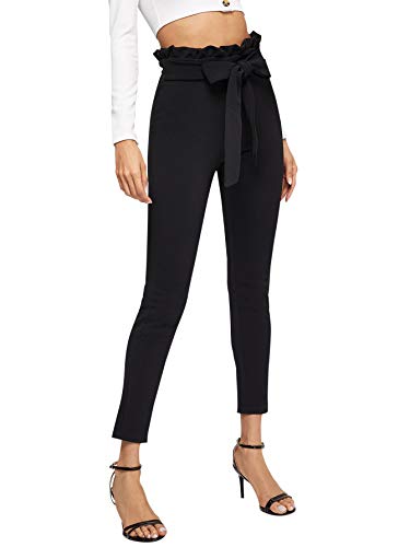 Floerns Women's High Waist Paper Bag Work Pants Stretchy Trouser With Belt A Black M #TOP3