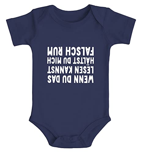 MoonWorks® Baby Body Wenn du das lesen kannst hälst du mich falschrum lustige Sprüche Bio-Baumwolle Jungen & Mädchen navy 3-6 Monate
