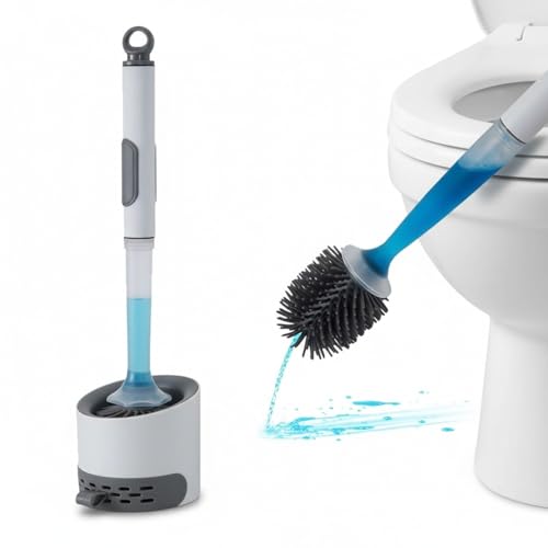 Escobilla de Baño de Silicona con Dispensador de Jabón, Kit de Limpieza para Inodoro - Soporte, Cepillo Antideslizante Kit de Limpieza de Cepillo de Inodoro Antideslizante de Mango Largo para