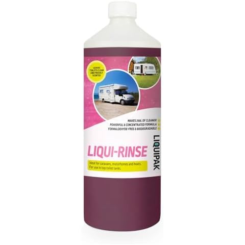 Liquipak Liqui Rinse Toilet Chemical for Caravans & Motorhomes - 1L Fresh Flush Tank Additive - Keeps Toilets Clean & Deodorises - Pink Toilet Rinse for Cassette & Portable Toilets Cover