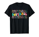 Groovy Love Heart Softball Player Funny Softball Baseball T-Shirt
