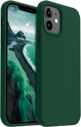 Image of Premium Liquid Silicone Case for iPhone 12 & 12 Pro - Slim Full Body Protective Back Cover with Soft Microfiber Lining, Anti-Slip Grip Scratch Resistant Phone Case(Dark Green)