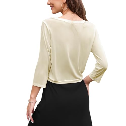 Image of Tanou Womens Cropped Shrug Cardigan Casual Lightweight Pullover Shrug Cardigan Tulle Twist Knot 3 /4 Sleeve Bolero Shrug Tops
