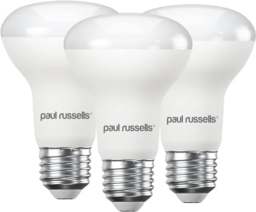 paul russells E27 Spotlight 8.5W LED Reflector R63 Light Edison Screw, 60W Equivalent Bulb, 806 Lumen, 2700K Warm White, Frosted 120° Beam Angle ES Energy Saving Lightbulbs, 3 Pack