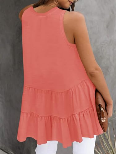 Image of HAEOF Women's Summer Sleeveless Peplum Babydoll Tops Casual Crew Neck Flowy Loose Fit Tunic Tank Shirts