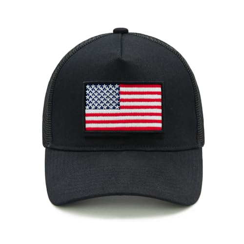 Image of American Flag Trucker Hat for Men Women, Adjustable Snapback Mesh USA Flag Baseball Cap