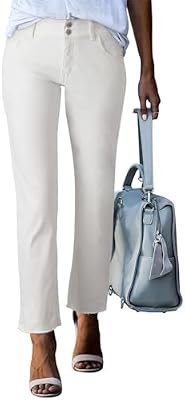 Sidefeel Women's White Jeans Straight Legs Denim Pants Size 16