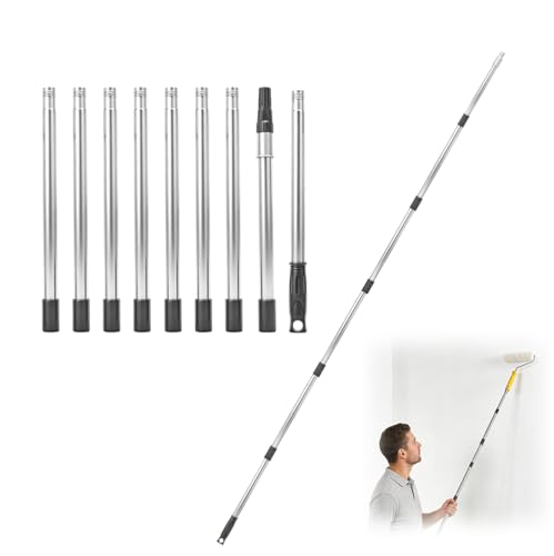 Tige Télescopique 3,6 m, Rouleau de Peinture, Rallonge en Acier Inoxydable Légère, 9 Sections...