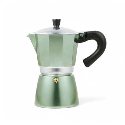BERGNER MIDNIGHT | Cafetera italiana | Máquina de café espresso para 6 tazas | Carcasa de aluminio | Compatible con inducción | Superficie pintada de verde | Mango y botón negros | Tapa de silicona