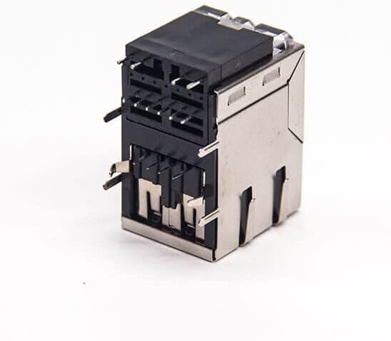 10PCS Stacked RJ45 Jack USB 2.0 Right Angled Through Hole for PCB Mount