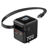 70W 充電器 巻き取り式 pd 充電器「単ポートPD70Ｗ・ LCDディスプレイ搭載 ・Type-C ケーブル内蔵」3台充電可能 USB-C＆USB-A 折畳式プラグ PSE認証 iPhone17/16/iPad/Galaxy/Switch/MacBook などパソコン/タップレット/スマホ対応