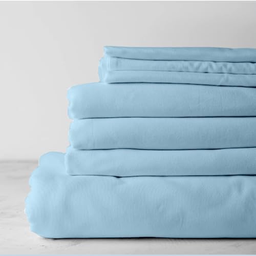 Kotton Culture 800 THREAD COUNT EGYPTIAN COTTON King Size 4-piece Sheet Set With 48 cm Extra Deep Pocket Luxurious Thick Cotton Bed Sheet All Season Bedding - Sky Blue