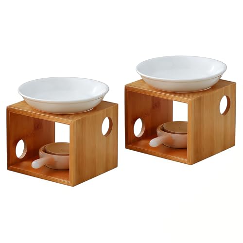 Image of Ceramic Essential Oil Burner, 2 Pcs Wax Burner Tea Light Warmer Ceramic with Removable Bowl & Tealight Holder, Incense Aroma Diffuser for Home Decor Christmas Housewarming Gift