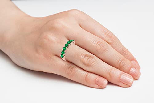 Mirahi Real 14K Gold Ring, 0.7 Ct Natural Green Emerald Wedding Half Eternity Band May Birthstone Stackable Ring For Women #TOP3