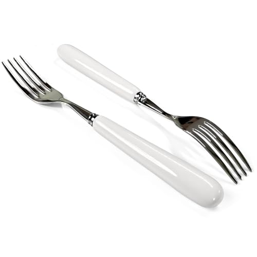 MEIYAHOME 2Pcs 20.5CM Good Dinner Fork 18/10 Stainless Steel Table Fork (Creative Handle Material Ceramics) Main Course Fork, 4-Tine Fork, SUS304 8inch, White