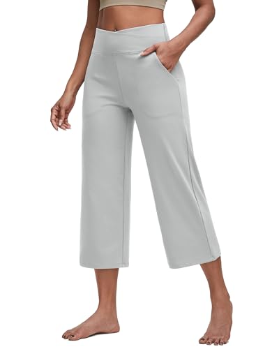 G4Free Capri Pants for Women Wide Leg Yoga Dress Capris with Pockets Cross Loose Casual Work Crop Pants