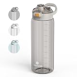 SANTECO 水筒 1000ML 直飲み ボトル 1リットル 米国Tritan BPAフリー 超軽量 携帯便利 おしゃれ 洗いやすい キャリーハンドル付き おしゃれ スポーツ (咖啡色)