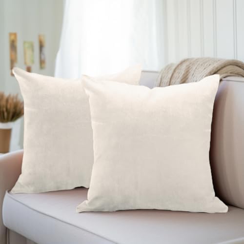 Encasa Christmas New Year VELVET Cushion Covers 2pc Set (60 x 60 cm) - Red Solid Plain Dyed, Soft & Smooth, Washable, Square Decorative Large Throw Pillow Case for Couch, Sofa, Chair, Bed