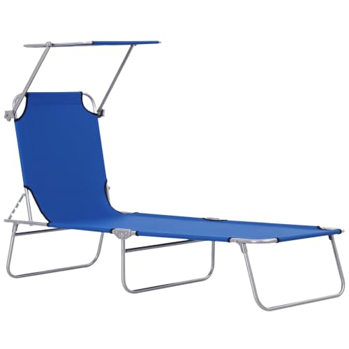 Image of Outsunny Folding Sun Lounger with Canopy, Portable Blue