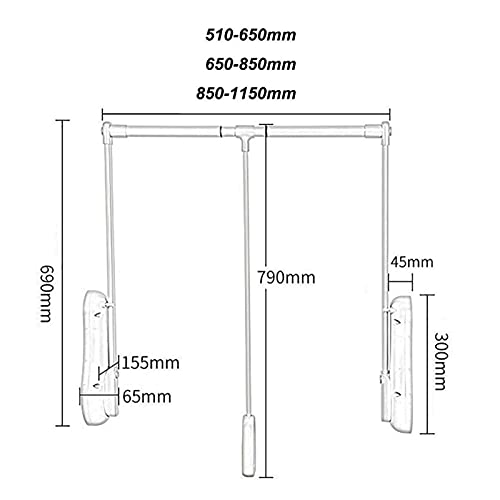 Pull-Down Wardrobe Hanger, Adjustable Closet Rod Wardrobe Lifter Storage Rack, Large Telescopic Hanger, Save Space, Can Bear 30Kg (Size : 850-1150Mm) #TOP1