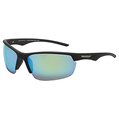 Piranha Glide Men's Sport Sunglasses with Black Half Frame and Green Mirror Lens Cover