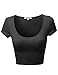 Basic Solid Scoop Neck Slim Fit Short Sleeve Crop Tops Black Size L