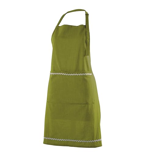 FINGERCRAFT Apron, Dual Pocket, Adjustable Tie, Multipurpose Washable Bib Apron for Home, Kitchen, Chef and Professionals Olive Green