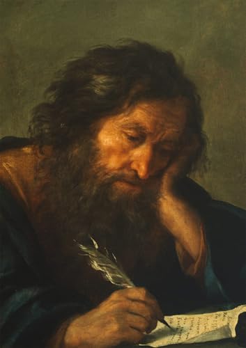 Cuadro un evangelista de Salvator Rosa, lienzo decorativo vintage texturizado de 60x90cm