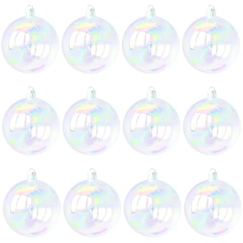 Tindobewan 12 Pcs Chrismas Iridescent Ornaments Balls Plastic Clear Iridescent Ornaments Decorative Hanging Ornaments for Xmas Tree Wedding Valentine's Day Party Decorations (Clear, 1.57 Inch) Cover