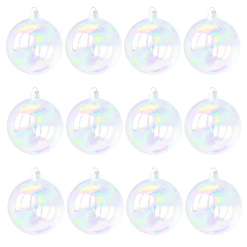Tindobewan 12 Pcs Christmas Iridescent Ornaments Balls Plastic Clear...