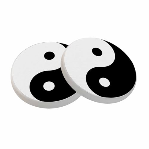 Black and White Yin Yang Ceramic Coasters Absorbent Drink Coasters Round Ceramic Table Coasters Set Decorative Coffee Cup Beverage Coasters Wine Beer Bar Coasters 2 Pack