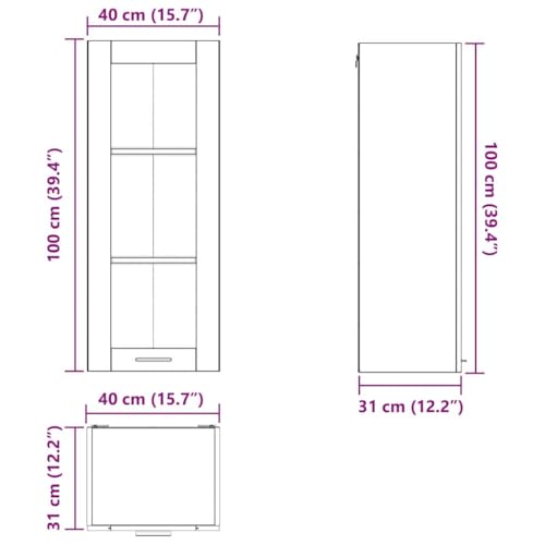 Miniatura 3 de Vidaxl Mueble Colgante Con Estante Riga Roble Negro 40 X 31 X 100 Cm, Amplio Almacenamiento, Armario De Cocina Resistente, Organizadores Modernos Para Optimizar El Espacio