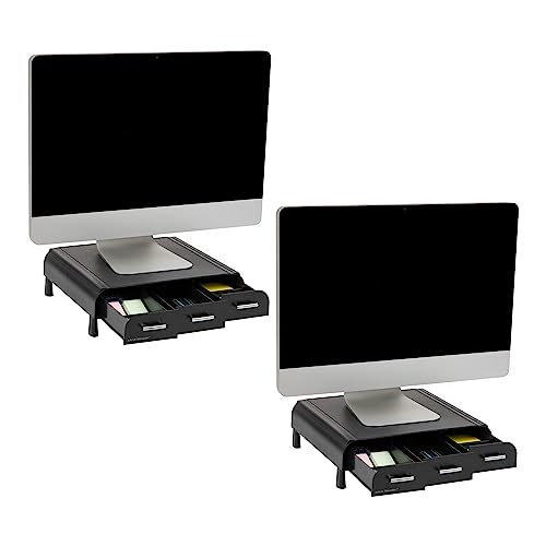 Mind Reader Monitor Stand, 3 Storage Drawers, Desktop Organizer, Riser, Office, 13.5