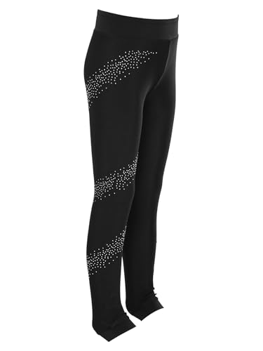 Kids Boys Girls Elastic Waistband Rhinestones Decor Pants Ice Skating Workout Sports Practice Leggings4