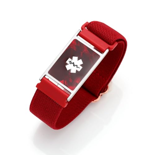 Customizable Medical ID Bracelets for Women & Men, Elastic Medical Alert Bracelets with Free Engraving, Stainless Steel ID Tag Inlaid with Shells & Acrylic Plate, 5.5-8.5 Inches Adjustable3