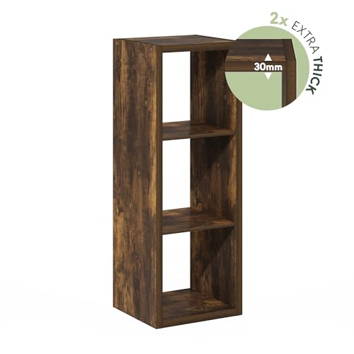 Furinno Cubicle Book Shelf, 3-Cube Bookshelf, Extra Thick Frame Horizontally & Vertically Reversible Bookcase with Open Back, 14.6" x 16" x 44", for Living Room, Bedroom, Home Office, Amber Pine by Furinno - Image 4