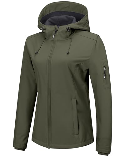 Outdoor Ventures Women's Softshell Jacket with Hood Fleece Lined Warm Lightweight Waterproof Insulated Windbreaker