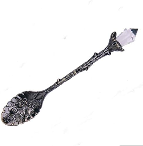 wjq&linyuzi Crystal Head Spoon Dining Bar Mini Coffee Spoon Flatware Dessert Tea Spoon Vintage Royal Style Alloy CarvedKitchen Accessories (Antique green), 12x2x1CM (wjq&linyuzi)