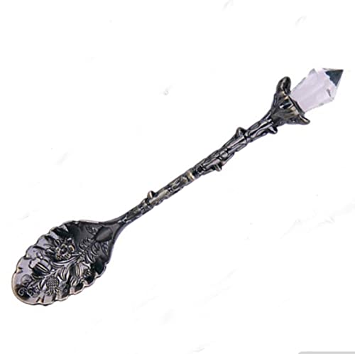 Wjq&Linyuzi Crystal Head Spoon Dining Bar Mini Coffee Spoon Flatware Dessert Tea Spoon Vintage Royal Style Alloy Carvedkitchen Accessories (Antique Green), 12X2X1Cm (Wjq&Linyuzi) #TOP2