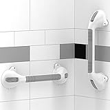 AmeriLuck 16.5' Suction Bath Grab Bar with Indicators, Balance Assist Bathroom Shower Handle (White/Grey, Pack of 2)