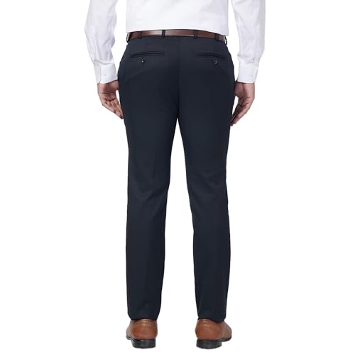 Image of Raymond Men's Mid Rise Slim Fit Structure Pattern Polyester Blend Pleated Formal Trouser