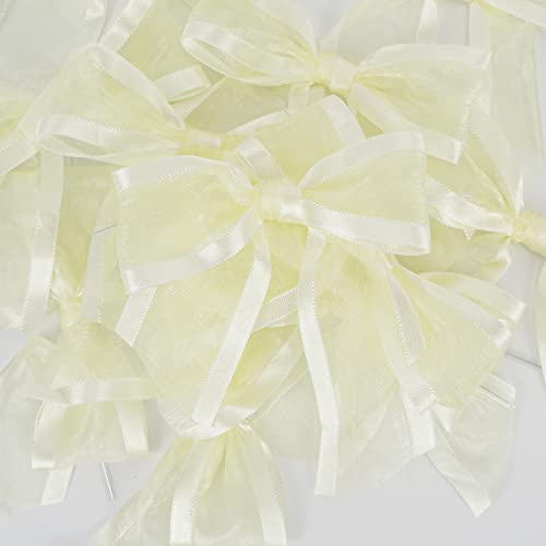 Aimudi Pre Tied Ivory Twist Tie Bows For Treat Bags 4" Premade Ivory Bows For Crafts Ivory Bows For Wedding Decor Gift Wrapping Baby Shower Party Favor Cake Pops Candy Apples - 12 Counts #TOP6