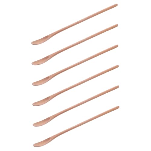 OFFIGAM 6個長柄木製ティースプーン 深めカップになミキシングスプーン コーヒー 蜂蜜 砂糖用多機能キッチンツール