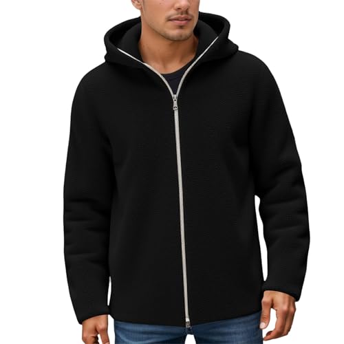 Generisch Sudadera para hombre, cálida chaqueta de forro polar, chaqueta de invierno para otoño, chaqueta de montaña de manga larga con cremallera con capucha, cortavientos, chaqueta para exterior
