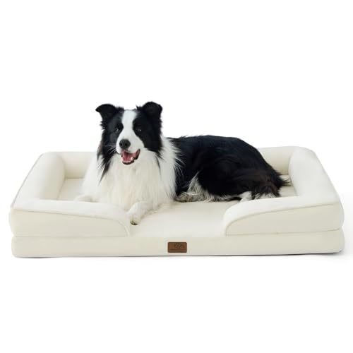 Image of Bedsure Orthopedic Dog Beds Large Sized Dog - Washable Large Dog Cat Bed Waterproof, Comfort Dogs Couch Sofa with Washable Removable Cover, Pet Bed with Nonskid Bottom, Ivory, 35 inch