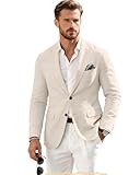 Linen Men Suit Jacket Blazer Vintage Casual Beach Slim Fit Sport Coats Blazers Summer Two Button Prom Party Mens Tux Linen Jackets Beige M
